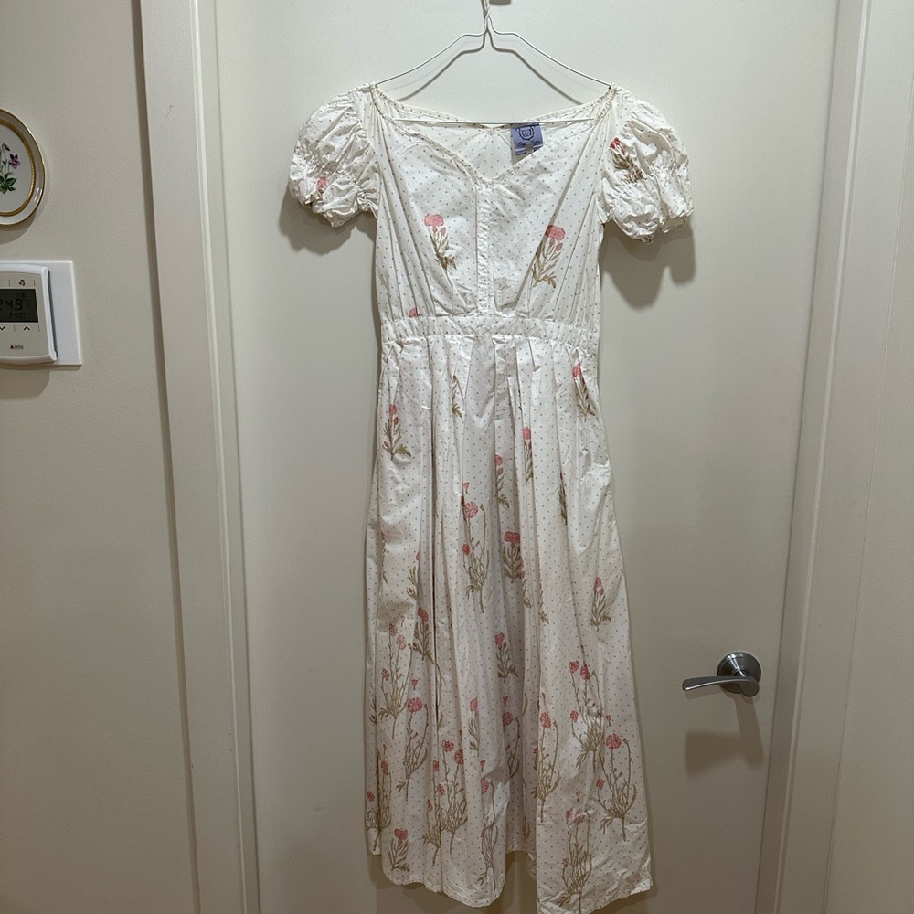 Pink and White Ruffled Tiered Sundress with Puff Cap Sleeves